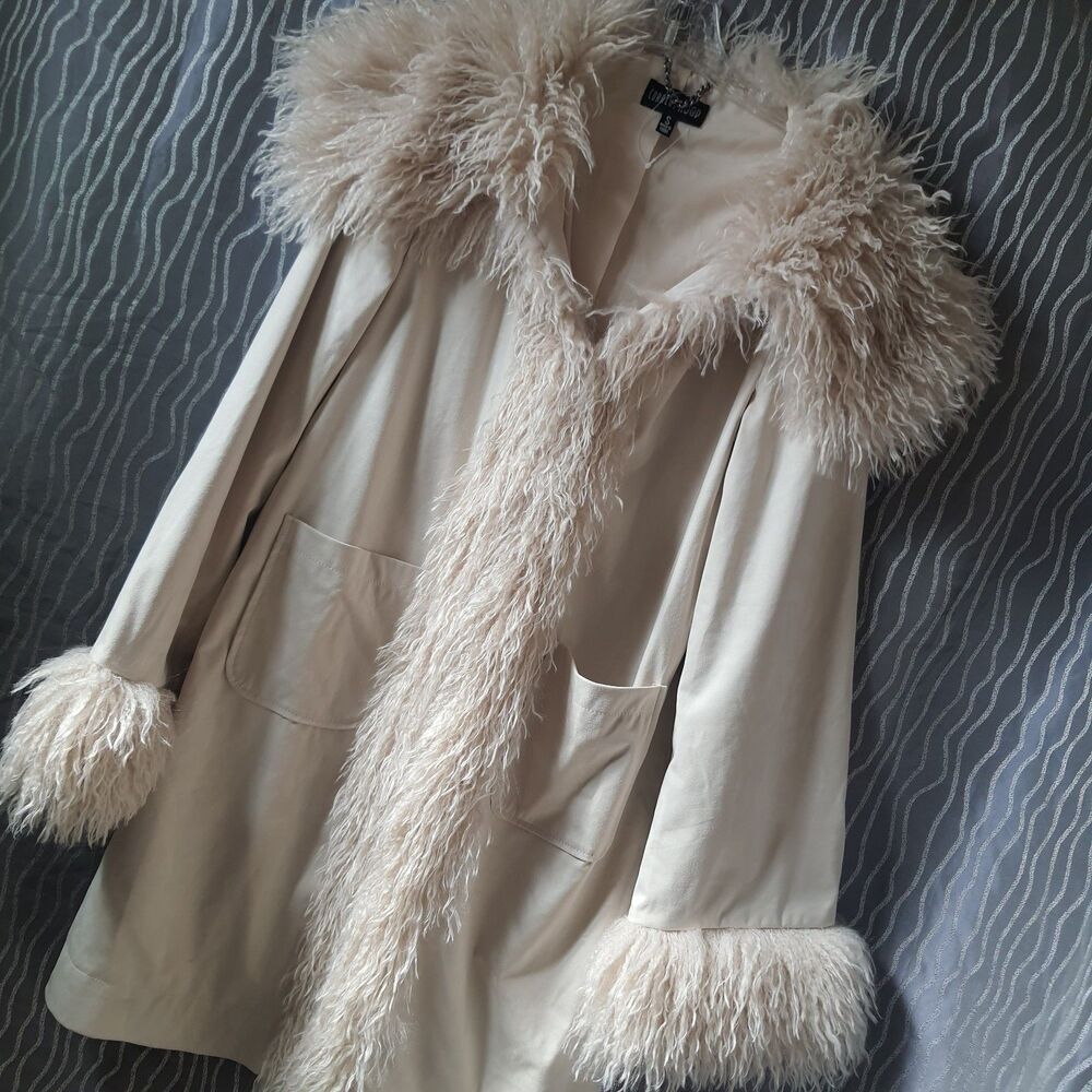 Current Mood Dolls Kill Faux Fur Trim Penny Lane Coat Womens Sz Small NWOT Y2K